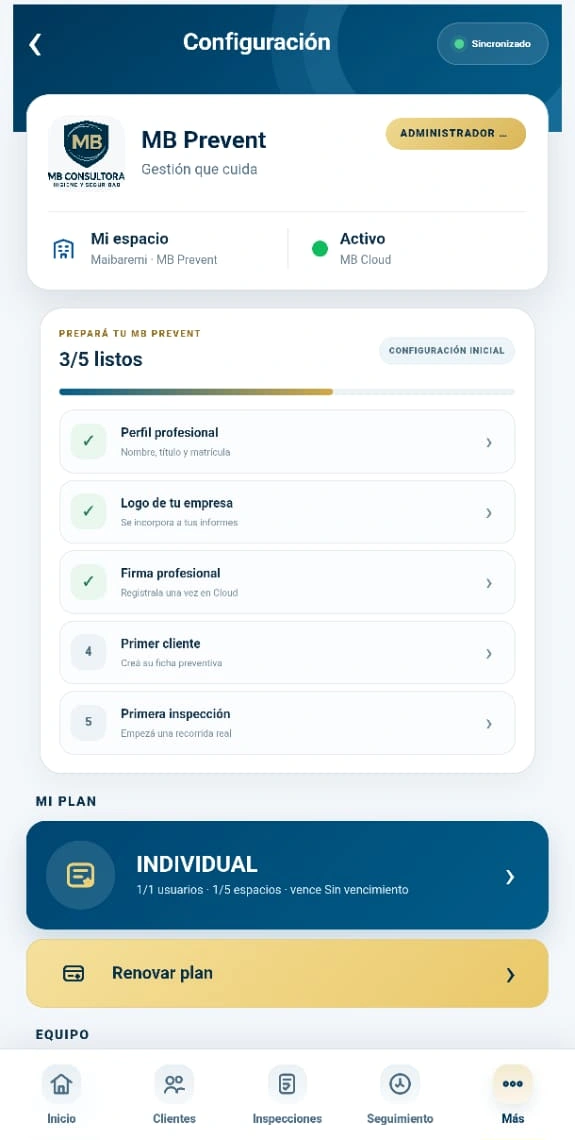 Configuración, identidad y plan de MB Prevent